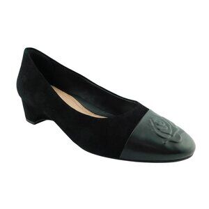 TARYN ROSE Floral Cap Toe Black Suede Leather Block Heel Pumps 9